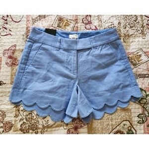 J.Crew Blue Linen‎ Cotton Blend Scalloped Hem Shorts Women's Size 00